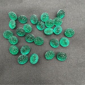 22 Vintage Emerald Green Glass Textured Buttons w/Silver Shank 18mm